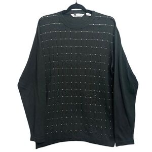 Bachrach Sweater Mens Large Black Silk Cotton Grid Pattern Long Sleeve Buisness